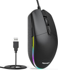 TECKNET Wired Mouse - USB Corded Mouse with RGB Backlit Full Size Optical Silent Mouse with Side Buttons,LED Plug and Play Wired Connection Office Mice for Desktop,PC,Laptop