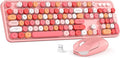 Wireless Keyboard and Mouse Combo, MOWUX Colorful Computer Full Size 2.4G Plug and Play Wireless Typewriter Keyboard and Mouse Set for Windows, Computer, Desktop, PC, Notebook (Pink Colorful)