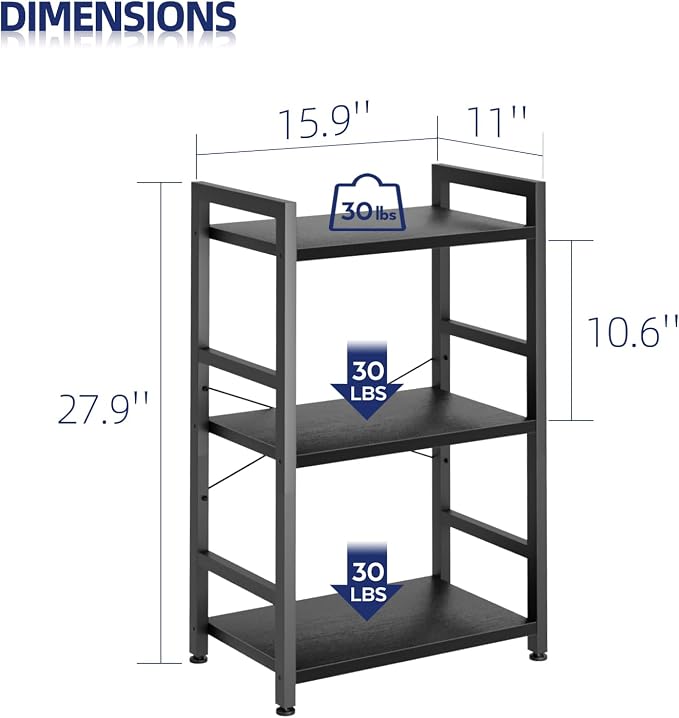 NUMENN 3 Tier Slim Bookshelf, Bookcase Shelf Storage Organizer, Modern Book Shelf for Bedroom, Living Room and Home Office, Black