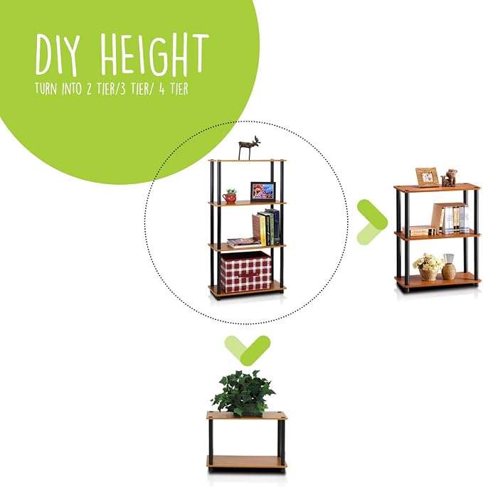 Furinno Turn-N-Tube 4-Tier Multipurpose Shelf Display Rack, Round Tubes, Blonde Maple/White