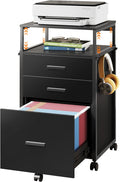 DEVAISE 3 Drawer File Cabinet with Adjustable Shelves, Rolling Wooden Filing Cabinet Mobile Printer Stand for Home Office, Black, 15.7" D x 17.7" W x 40.3" H