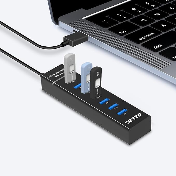 7-Port USB 3.0 Hub, IVETTO Data USB Hub Splitter with 3.3ft Long Cable for Laptop, PC, MacBook, Mac Pro, Mac mini, iMac, Surface Pro and More