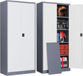Metal Garage Storage Cabinets with Lock, 72" Tall Tool Cabinet with 2 Door and 4 Adjustable Shelves, Locking Garage Cabinets and Lockable Steel Locker for Home Office Warehouse-(Gray White-72”H)