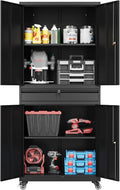 Fesbos 73" Metal Cabinet-Black Heavy Duty Rolling Storage Cabinet Steel Cabinets with Wheels, Shelves, Lockable Doors and Drawers- for Garage, Pantry, Warehouse - Assembly Required