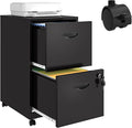 UNICOLY 2 Drawer File Cabinet with Lock, Filing Cabinets with Wheels, Rolling File Cabinets for Home Office, Metal Office File Cabinet, for Holding Letters and File Boxes, Assembly Required, Black