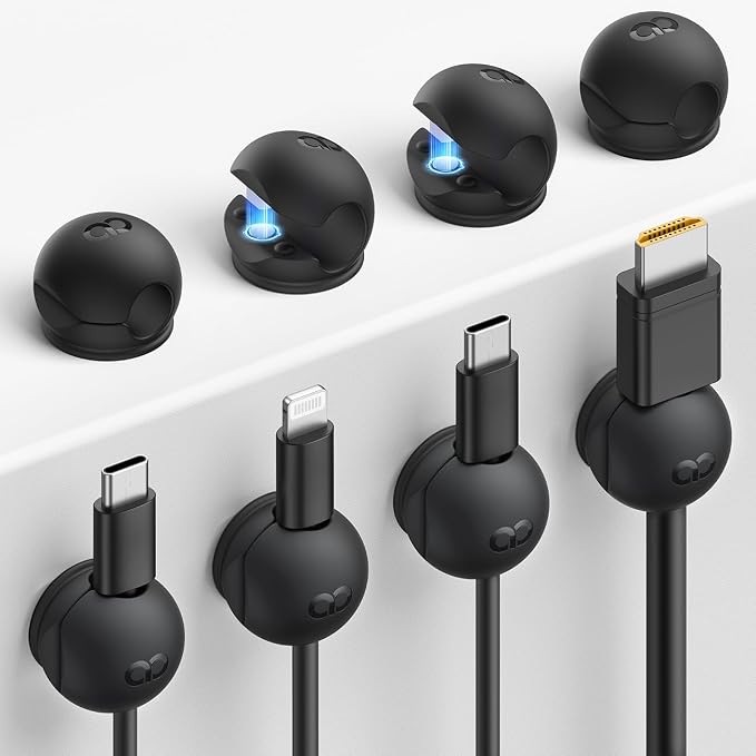 Lamicall 8Pack Magnetic Cord Organizer Clips - [Mini-Soft Silicone] Cable Management for Phone Charger Cord, Durable Adhesive Cable Holder for Desk Nightstand, Home Office Organizer Gadget Accessories