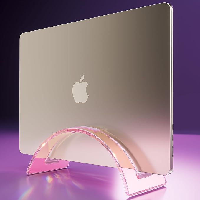 Acrylic Vertical Laptop Stand for Desk,Acrylic Invisible Desktop Notebook Dock,Vertical Laptop Holder Space-Saving Organizer for All MacBook, Surface, Samsung, HP, Dell-Pink…