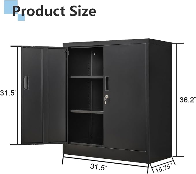 CMY Metal Storage Cabinet, 36" H Locking Storage Cabinet with Adjustable Shelves, Steel Cabinets for Garage, Home, Office, Utility Room-Black