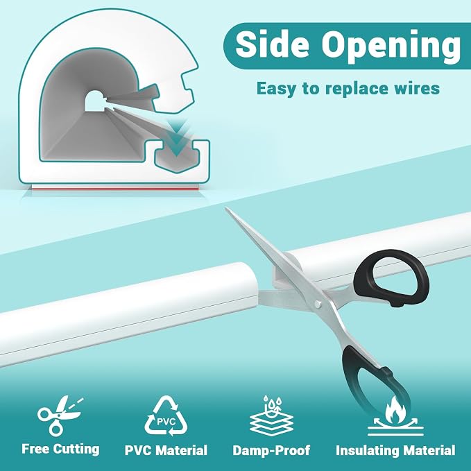 Self-Adhesive TV Cable Hider, Home Audio Flexible Wire Cord Management, RG6 Coaxial Cable Raceways, HDMI Cable Cord Hider, White (118 in/3m)