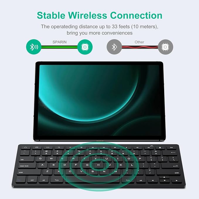 SPARIN Bluetooth Keyboard for Samsung Galaxy Tab A11+/A9 Plus/S11/S10 FE/S10+/S6 Lite and Other Android Tablet, Wireless Keyboard for Samsung Models/Windows/PC/Phone, Lightweight, Ultra-Slim