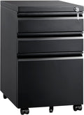 Mount-It! 3 Drawer File Cabinet with Lock and Wheels, Heavy-Duty Steel Rolling Drawer Cabinet, Fully Assembled Under Desk Filing Cabinet for Home Office Storage, 15.3" W x 19.75" D x 24.5" H, Black