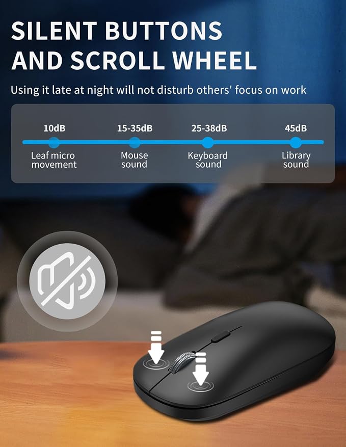 2.4G 2ireless Mouse is Suitable for Laptops PC、MacBook、Chromebook， Portable Optical Computer, Lightweight Mouse with USB Receiver, Silent Wireless Mouse, 2400 DPI, Black