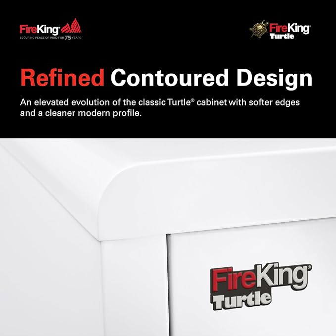 FireKing Turtle Contour - 4 Drawer Fire Safe File Cabinet with Key Lock - 1 Hour Fire Rated, UL Rated & Water Resistant Home Safe - Made in the USA Legal & Letter Filing Cabinet - Arctic White