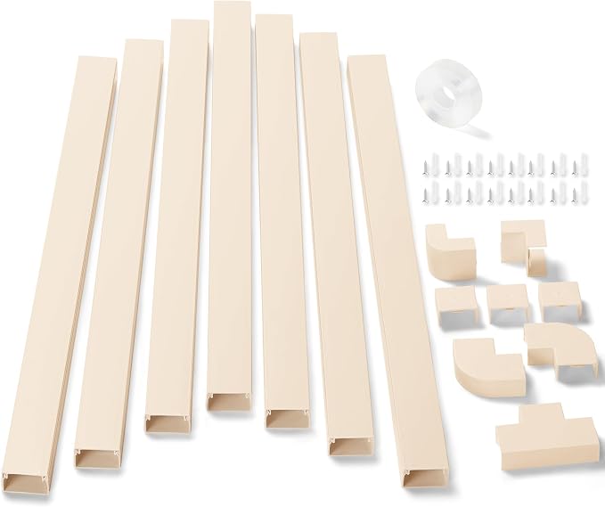 126in Cord Hider Kit, ZhiYo Wire Hiders for TV on Wall, Paintable Cable Management Kit, Wire Cover for Wall Mount TV, Beige Cable Raceway, Cord Cover Wall Wire Management Kit, 8xL15.7in W1.18inH0.67in