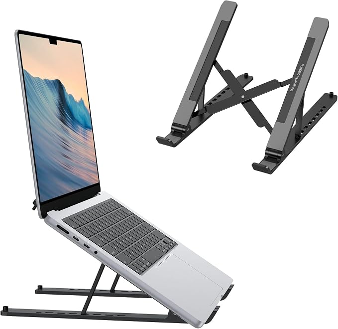 Portable Laptop Stand, OMOTON Laptop Stand for Desk Ergonomic 7-Levels Angles Adjustable Computer Stand, ABS Laptop Riser Holder Compatible with All Laptops and iPad(10-15.6")