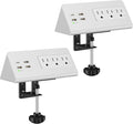 Nightstand Edge Mount Power Strip with USB-C Ports Tabletop Surge Protector Desk Clamp Power Sockets with 3 AC Outlets &4 Fast Charging USB Ports for Home Office Hotel and Dormitory (White(2-Pack))