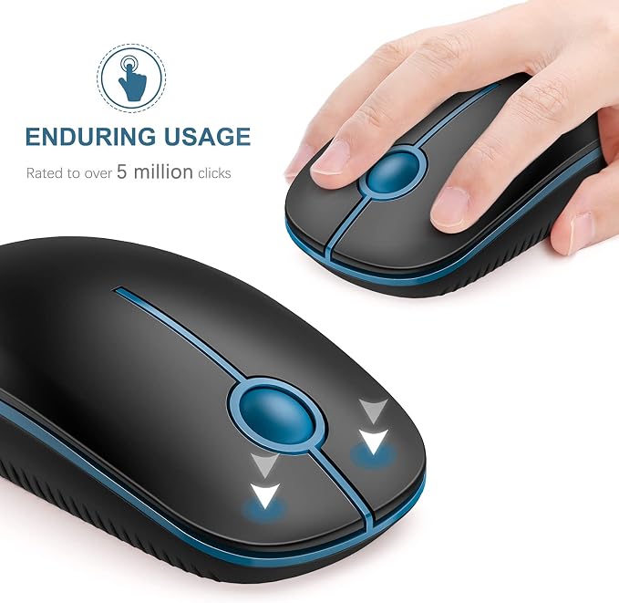 Vssoplor Wireless Mouse, 2.4G Slim Portable Computer Laptop Mouse with Nano Receiver Quiet Silent Optical Mice for Notebook, PC, Laptop, Computer-Black and Sapphire Blue