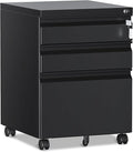 RAVIGIN 3 Drawer File Cabinet，Mobile Filing Cabinet with Lock and Wheels，Un-Assembled Metal Under Desk File Cabinets for A4/Letter/Legal Size（Black