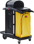 Rubbermaid Commercial High Security Housekeeping Janitorial Cart with Wheels, Yellow Vinyl Bag, Locking Hood and Cabinets for Commercial Facility/Hotel/Stadium/School/Office