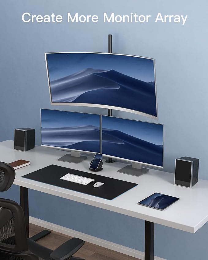 HUANUO Single Monitor Arm with 39 inch Extra-Tall Pole, Adjustable Computer Desk Mount for 13–32 inch Screens and up to 38 inch Ultrawide Screens, Hold 22 lbs, Monitor Stand with C-Clamp & Grommt Base