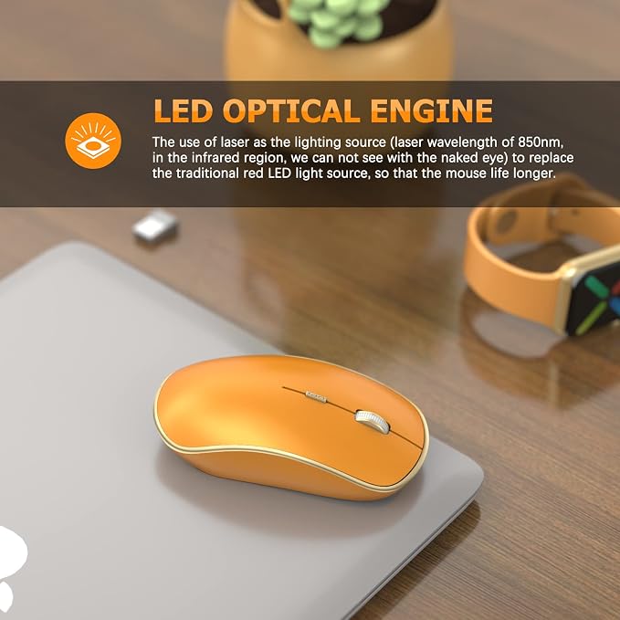 JOYACCESS J 2.4G Wireless Mouse, Soft Click, Silent Travel, 3200 DPI, 5 Adjustment Levels, for Laptop, Mac, PC, Notebook - Orange