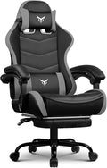GTPLAYER Gaming Chair High Back Computer Chairs with Foot Rest for Adults, Ergonomic Height Adjustable Recliner Chair 300lbs with Linkage Armrest and Lumbar Support for Home Office, Grey