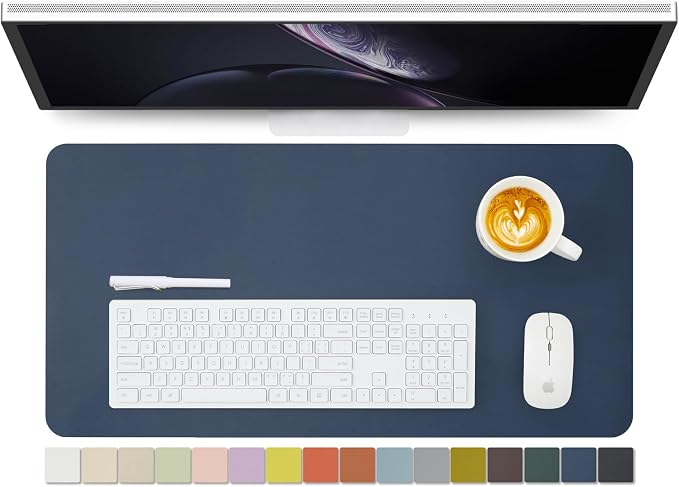 Leather Desk Mat - Non-Slip PU Desk Pad for Office and Home - Desk Organization and Accessories - Ideal for Large Mouse Pad and Desk Mats on Top of Desks (Dark Blue,27.6"x 13.8")