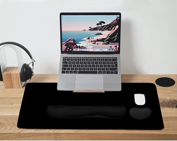 Large Mouse Pad and Keyboard Wrist Rest, Desk Pad for Keyboard and Mouse, 4-in-1 Large Gaming Mouse Pad with Wrist Support, Desk Mat for Home Office Study Game-Black