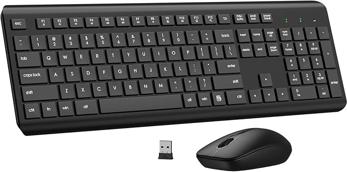 Wireless Keyboard and Mouse Combo, Full Size Silent Ergonomic Keyboard and Mouse, Long Battery Life, Optical Mouse, 2.4G Lag-Free Cordless Mice Keyboard for Computer, Mac, Laptop, PC, Windows