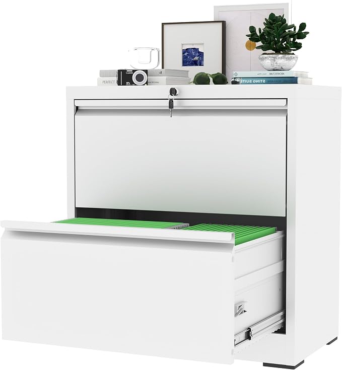 AQY 2 Drawer File Cabinet with Lock,Metal Lateral File Cabinets for Home Office,Steel Wide Filing Organization Storage Cabinets for Hanging Files Letter/Legal/F4/A4 Size,Assembly Required(White)
