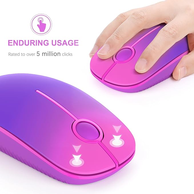 VssoPlor Wireless Mouse, 2.4G Slim Portable Computer Laptop Mouse with Nano Receiver Quiet Silent Optical Mice for Notebook, PC, Laptop, Computer-Gradient Purple