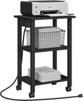 TUTOTAK 3 Tier Printer Stand, Rolling Printer Cart with Power Outlets and USB Ports, Mobile Printer Table with Wheels, for Under Desk, Office, Home, Greige PS02BK001
