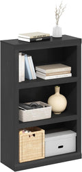Furinno Rail Book Shelf, 3-Tier Bookshelf with Open Shelf, Bookcase with Classic Style Edges, 10 x 24.6 x 39, for Organization and Storage, for Living Room, Bedroom, Home Office, Blackwood