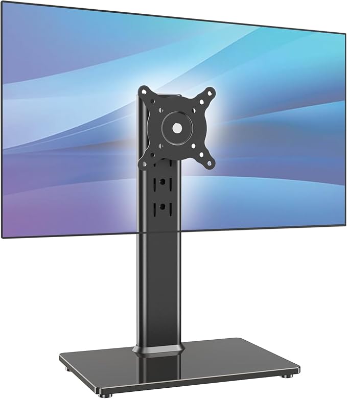 AX WABER Single Monitor Desk Stand Free-Standing Desk Mount Arm Riser for 13 inch to 32 inch Screen Freestanding VESA Mount Base, Adjustable Height, Tilt, Swivel, Rotation, Black AX05TB01