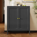 2 Door Metal Storage Cabinet-Small Bathroom Storage Cabinet with 1 Adjustable Shelf,Freestanding Sideboard for Home Office, Living Room, Hallway, Entryway(Striped Door, Black)