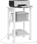TUTOTAK 3 Tier Printer Stand, Rolling Printer Cart with Power Outlets and USB Ports, Mobile Printer Table with Wheels, for Under Desk, Office, Home, White PS02BW001