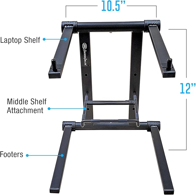 AXA AXCESSABLES DJ Laptop Stand with Travel Bag | Portable Foldable Aluminum Laptop Stand for Laptops up to 15 inches and 20lbs | No Assembly Required, Includes Carrying Bag