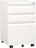 Mount-It! 3 Drawer File Cabinet with Lock and Wheels, Under Desk Storage Filing Pedestal for Home Office, No Assembly Small Rolling File Cabinet for Legal, Letter, and A4 Files in White