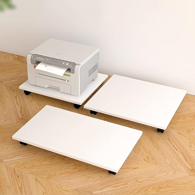 Printer Shelf Stand Under Desk Printer Stand with 4 Caster Wheels Office Movable Printer Copier Stand CPU Holder White Rolling Plant Rack Tray Printer Carts & Stands