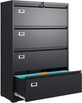 DEVAISE 4 Drawer Lateral File Cabinet with Lock, Metal Filing Cabinets for Home Office, 16" D x 35" W x 52" H Wide Storage Organization for Hanging Files Letter/A4/Legal/F4 Size, Black