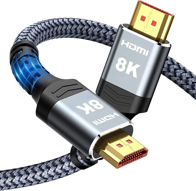 Highwings Long 8K Fiber Optic HDMI Cable 40 FT, 2.1 Unidirectional 48Gbps High-Speed Slim HDMI Braided Cord 8K60Hz 4K120Hz HDR/eARC HDCP 2.2/3D Compatible for PS5 and DVD Player