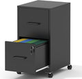 2-Drawer Mobile File Cabinet with Lock & Wheels,Under Desk File Cabinets for Home Office,Steel Rolling Cabinet for Legal/Letter Files(Black)