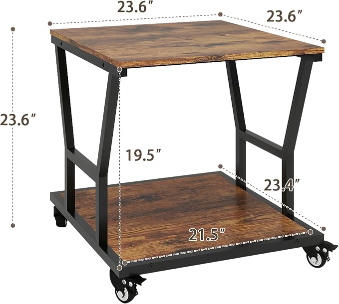 Natwind 2-Tier Large Printer Stand,23.6"x23.6"x29.5" Heavy-Duty Printer Table Cart with Paper Storage Shelf & Wheels,Ideal for Home Office Laser Printers, Copiers (Retro)