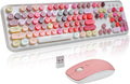 Wireless Keyboard and Mouse Combo - Cute Colorful Keyboard and Mouse, Retro Typewriter Keyboard with 2.4GHz Plug & Play, for Windows 11/10/7, Laptop, PC (White Color)