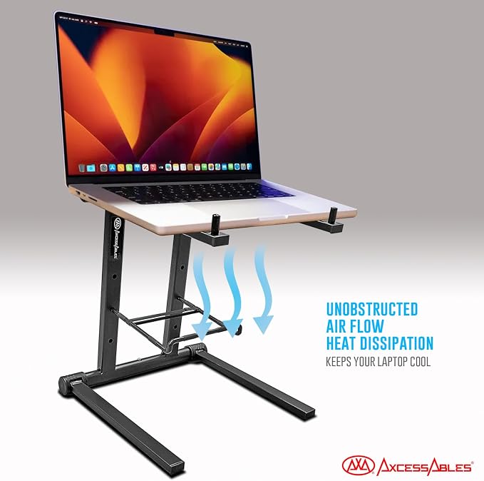 AXA AXCESSABLES DJ Laptop Stand with Travel Bag | Portable Foldable Aluminum Laptop Stand for Laptops up to 15 inches and 20lbs | No Assembly Required, Includes Carrying Bag
