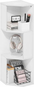 Furinno ECON Corner Shelf, 3-Tier Corner Book Shelf, Standing Storage Shelves, Cube Display Rack, Bookshelf, for Organization and Storage, Living Room, Home Office, Plain White