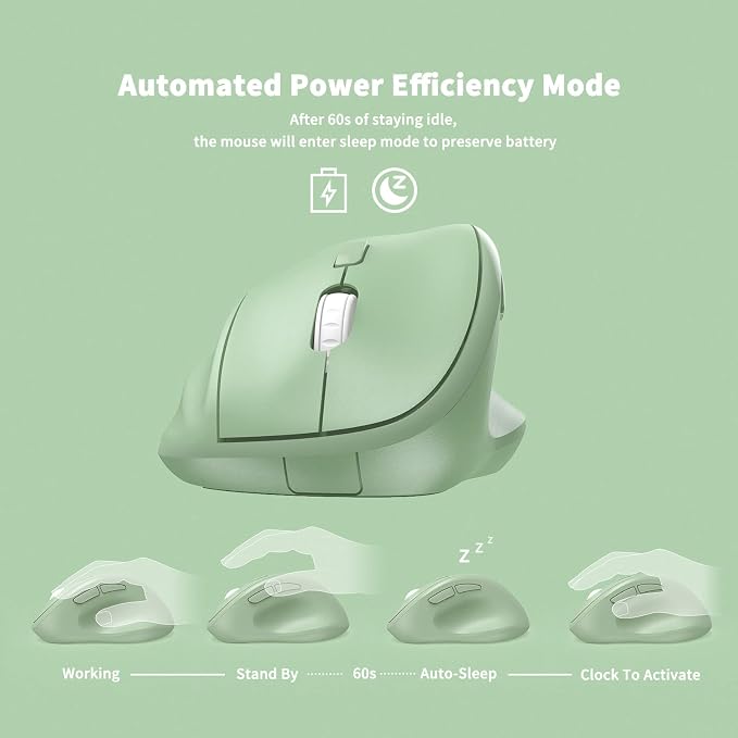Ergonomic Wireless Mouse with USB Receiver for PC Computer, Laptop and Desktop, Ergo Vertical Mouse with Silent Clicks Long Battery Life, Up to 1600 DPI & 1 AA Battery Powered, Green