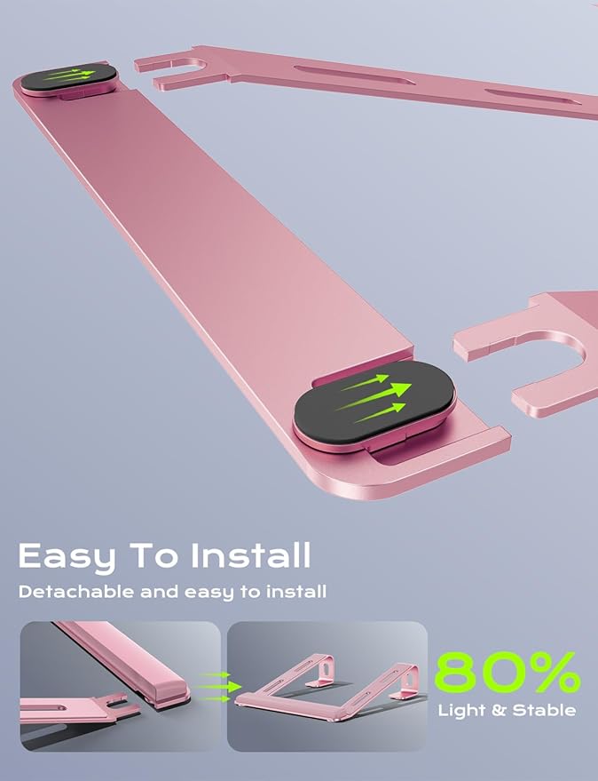 JCZT Aluminum Laptop Stand, Notebook Stand with Wrist Rest, Ergonomic Detachable Laptop Mount, Computer Stand Compatible with 10-17'' All Laptops Such as MacBook Air Pro/HP/Dell/Lenovo, Pink