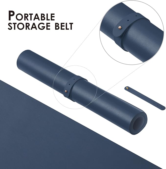 Large Desk Mat - 47.2"x 17" Non-Slip PU Desk Pad for Office and Home - Ideal for Large Mouse Pad and Desk Mats on Top of Desks(Dark Blue)