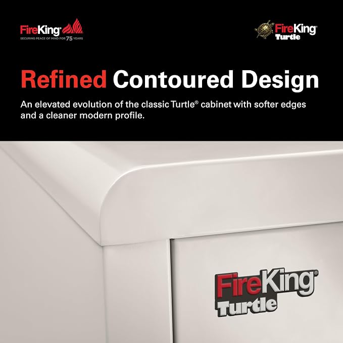 FireKing Turtle Contour - 2 Drawer Fire Safe File Cabinet with Key Lock - 1 Hour Fire Rated, UL Rated & Water Resistant Home Safe - Made in the USA Legal & Letter Filing Cabinet - Platinum
